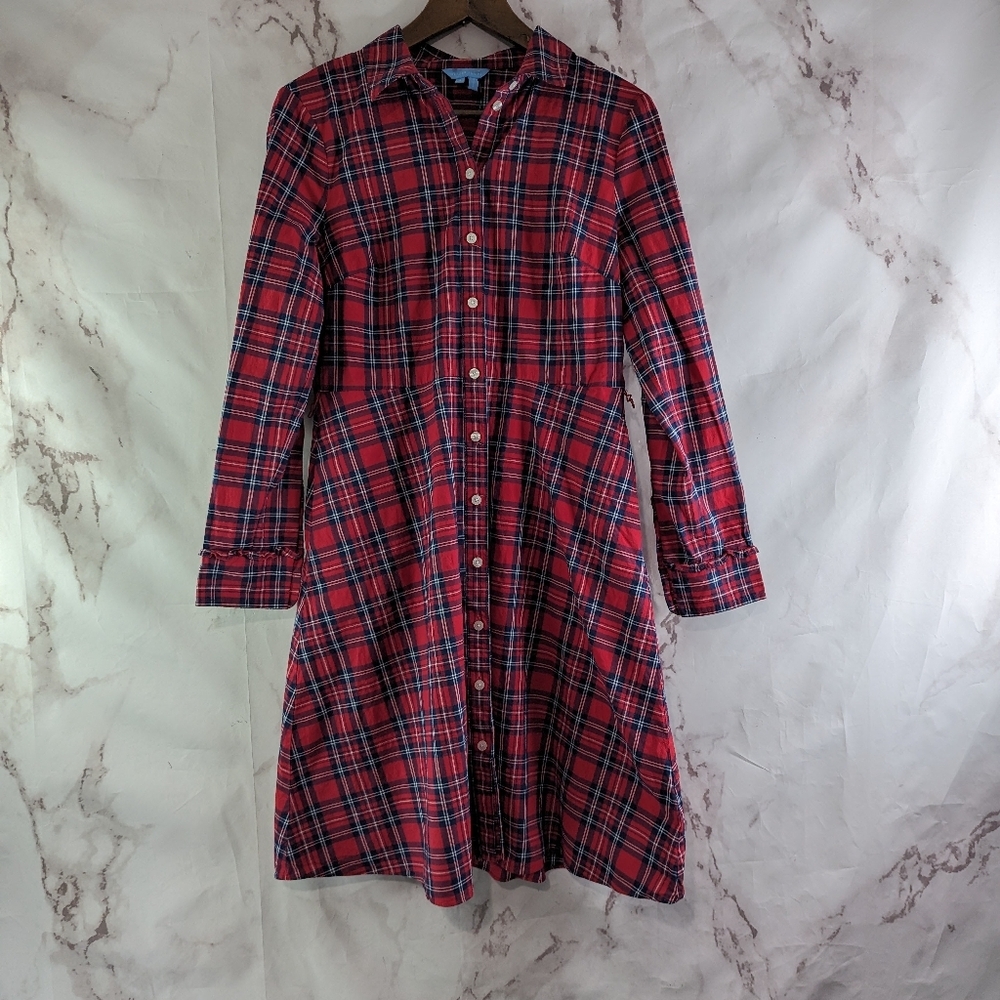 Draper James Carly Shirtdress Red Plaid Size 8 - great Christmas Dress!